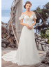 Cold Shoulder Beaded Ivory Lace Chiffon Boho Summer Wedding Dress